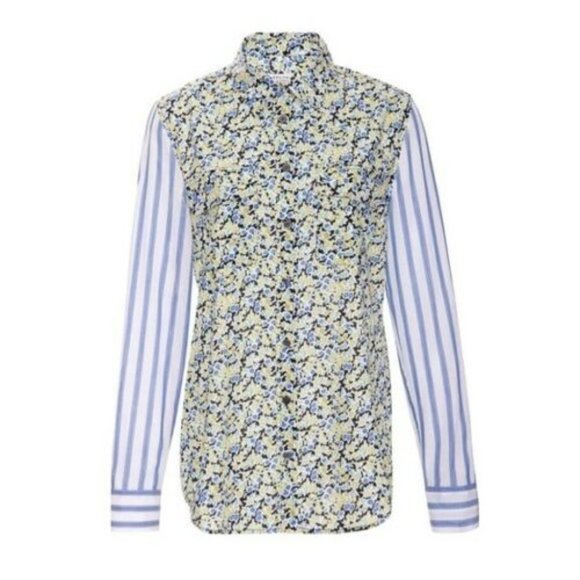 Equipment Tops - Floral Striped Button Down Shirt